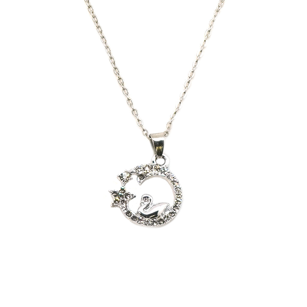 FASHIONJEWELRY RN78611 Swan Rhinestone Silver Necklace