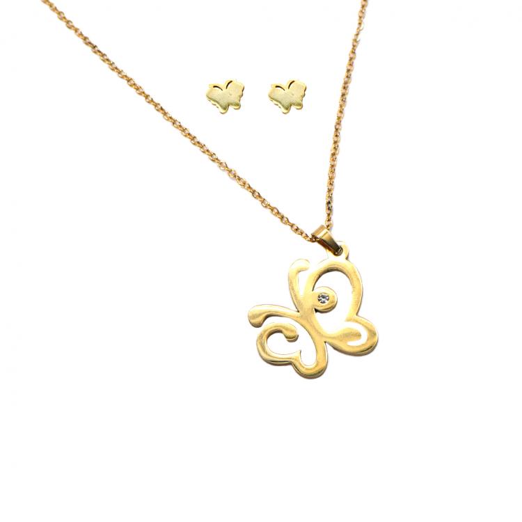 COREBEAUTY S14161 Butterfly Gold Necklace Set With Earrings