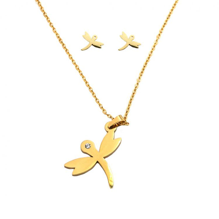 COREBEAUTY Gold Dragonfly Necklace And Earrings Set